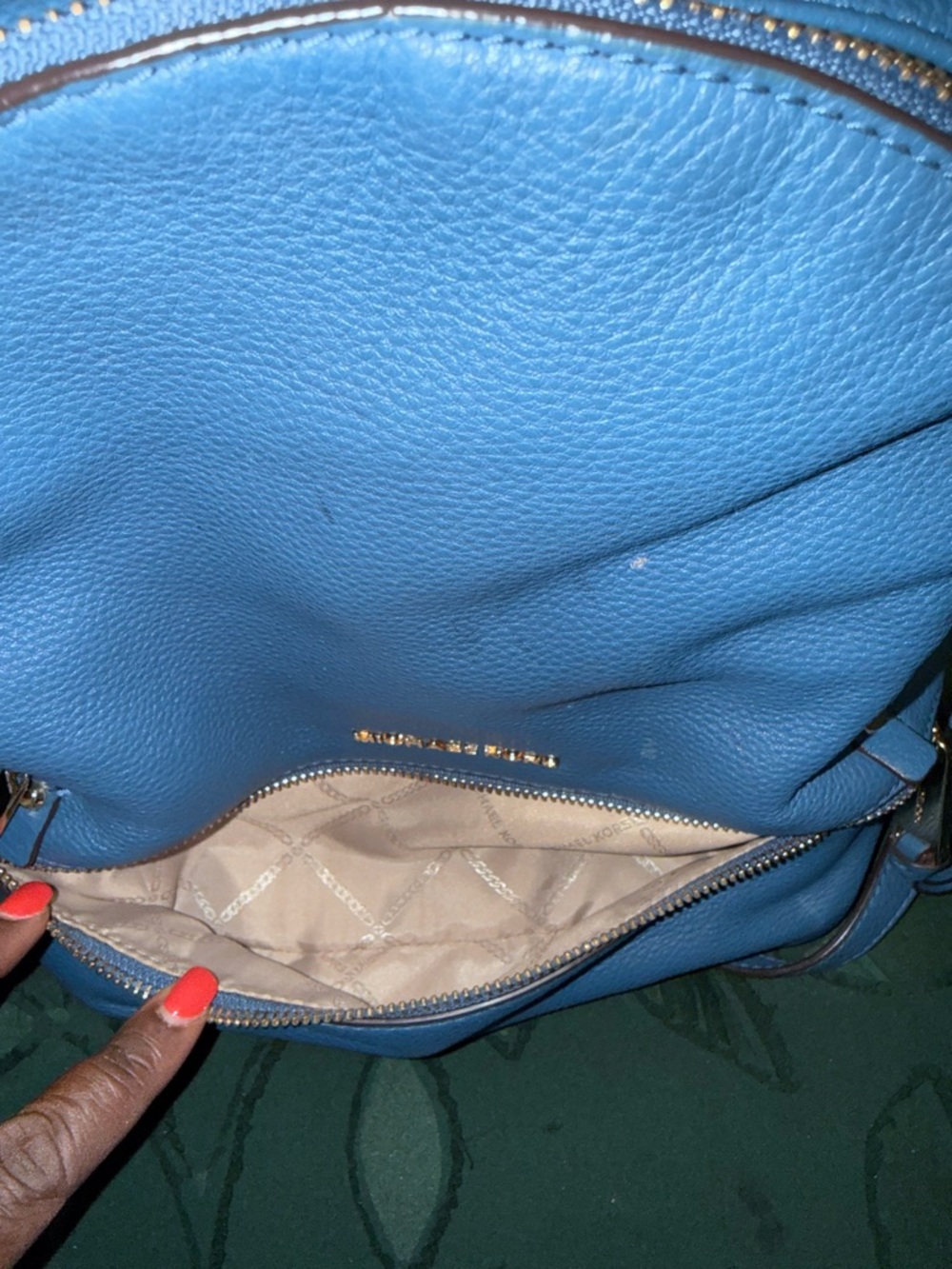 Michael Kors Sky Blue Pebbled Leather Backpack with Gold Hardware - Picture 3 of 7